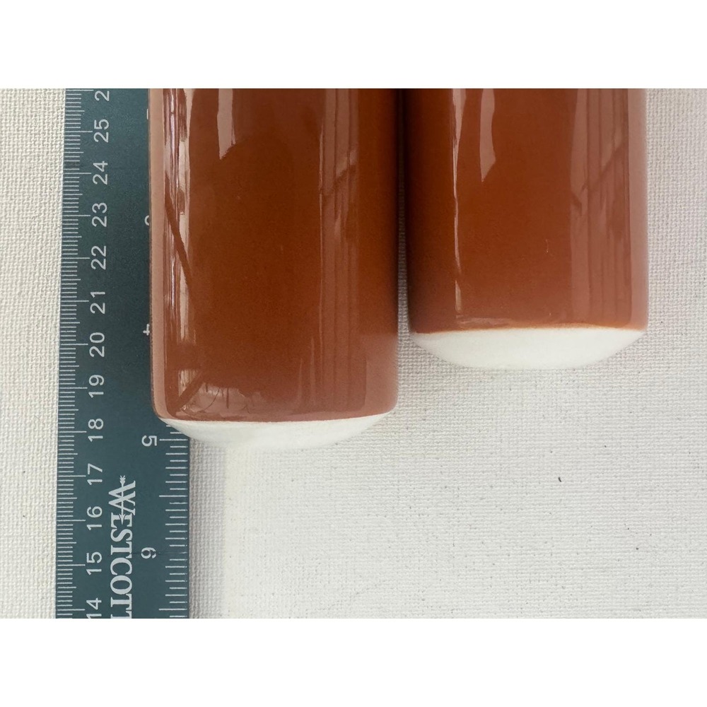 Harmony House Salt and Pepper Shakers Ceramic Cylindrical Orange Made in Japan - Picture 5 of 5